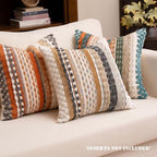 Boho Chenille Tufted Throw Pillow Covers 18x18 Inch Set of 2 Farmhouse Brown Woven Striped Decorative Pillowcases for Couch Sofa Bed - Image 2