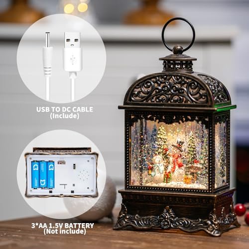 Christmas Snow Globes, Snowman Water Lantern, 8 Christmas Music, USB Powered & Battery, Holiday Decorations Gifts for Family Children or Friends - Image 3