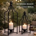 12.5" & 16.5" Timeless Cozy Decorative Lanterns Set of 2, Handcrafted Metal Iron Candle Holders, Farmhouse Elegance Fireplace Mantel Table Festive Gatherings Decor (Matte Black) - Image 4