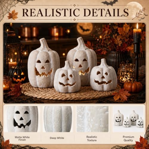 4 Pcs Halloween Decor Terracotta Pumpkin Jack O Candle Lantern, 3.7" & 6.3" - Image 3
