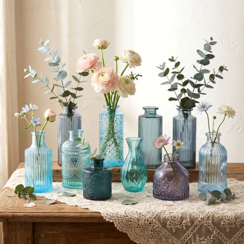 30 Pcs Blue Glass Bud Vases Bulk, Vintage Small Flower Vase Set - Image 7