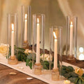 NITIME 9 Set Hurricane Glass Candle Holders for Table Centerpieces, Gold Candlestick Holders with Windproof Cylinder Covers(11.8"/12.6"/13.8" H), Taper Candle Holders for Wedding, Party and Home Decor by NITIME