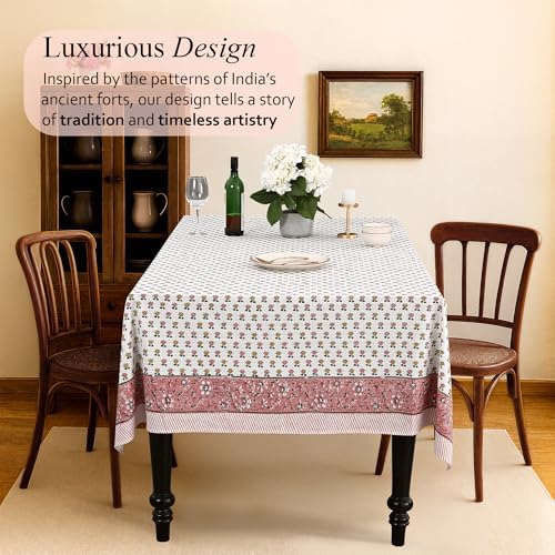CPC Rosette Bloom Tablecloth 100% Cotton 70x108 Inch Indian Block Print Rectangle Table Cover, Table Cloth for Gifting in Weddings, Halloween, Fall, Christmas, Thanksgiving - Image 2