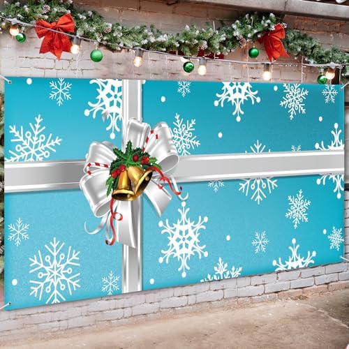 WovWeave Christmas Garage Door Cover - 7 x 16 ft Winter Xmas Garage Backdrop Banner with Snowflake Design - Image 6