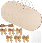 12 Pcs 14 Inch Wood Circles for Crafts Unfinished Wooden Slice Blank Round Wood Door Hanger Sign Round Wooden Discs with Bows,Twine, Glue Point for DIY Craft Christmas Home Holiday Decor,5 mm Thick by AWIZOM