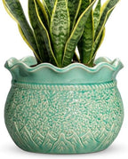 Ceramic Planter Pot, 10 Inch Plant Pot Indoor, Crack Lake Green by Fivepot