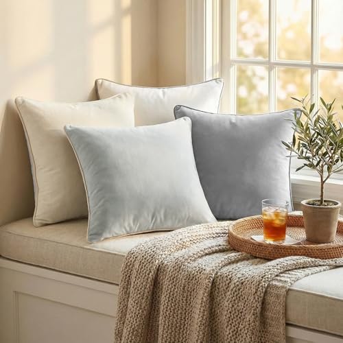 Mecatny Velvet Decorative Throw Pillow Covers 20x20 Set of 4 Grey/Beige - Image 4