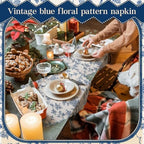 Christmas Cloth Napkins, 24 Pcs, Blue Floral with Light Blue - Image 7