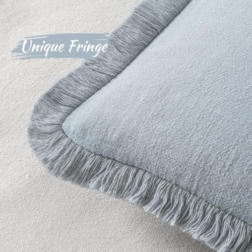 MIULEE Linen Fringe Decorative Euro Throw Pillow Covers Sky Blue 26x26 - Image 3