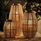 47th & Main Bamboo Hurricane Lantern with Handle Woven Natural Rattan Boho Hanging Candle Holder for Patio, Yard, Home Décor, Small, Blonde - Image 2