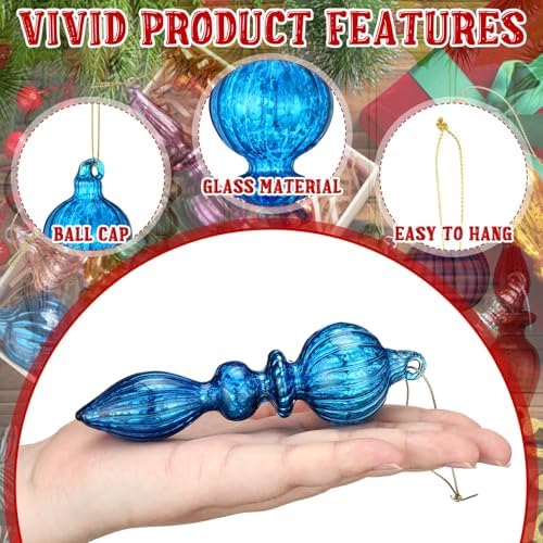 Mifoci 8 Pcs 6 Inch Mercury Glass Finial Christmas Ornaments,Mixed Color - Image 5