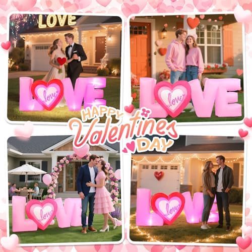 7FT Pink Love Inflatable Valentine’s Day Yard Decoration with Heart and LED Lights Giant Romantic Blow Up Outdoor Wedding Anniversary Engagement Party Decor for Garden Lawn Party Indoor Outdoor - Image 7