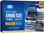 Clearware 50 Large Storage Bags With Zipper Top - 5 Gallon Bags 18" x 24", Extra Plastic for Clothes, Travel, Moving, Reusable freezer bags, BPA-Free, 2-mil Thick by Clearware