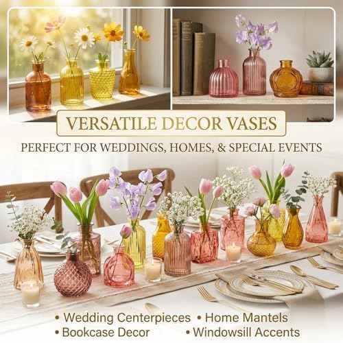 80 Pcs Colorful Glass Bud Vase Set, Small Colored Vintage Vases for Centerpieces, Cute Glass Bud Vases in Bulk,Decorative Flower Vases for Wedding Home Table Decor - Image 4
