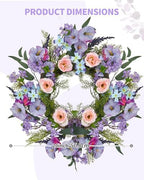 20 Inch Artificial Trumpet Rose Wreath – Purple & Pink Spring Summer Fall Winter Door Decor – PVC+PE Farmhouse Wall Wreath for Indoor Outdoor Use – Lifelike Floral Design - Image 4