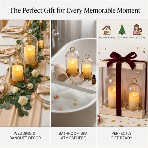 Hurricane Glass Candle Holders, 5"&4" Gold Candle lantern Holders (Include Led Pillar Candles) Hurricane Candle Holder for Adding Vintage Elegance to Home Decor Dining Tables Mantels - Image 7