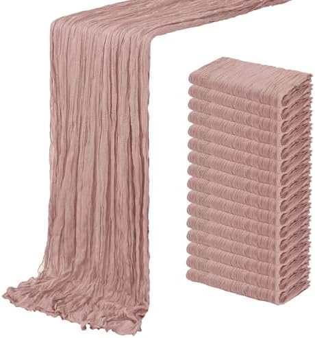 16 Pack Dusty Pink Cheesecloth Table Runner 20 x 120 inch Gauze Table Runners 10 FT Long,Semi Sheer Cheese Cloth Fabric Table Runner Bulk for Wedding,Party,Baby Shower,Bridal Shower Decoration by ACSUIT