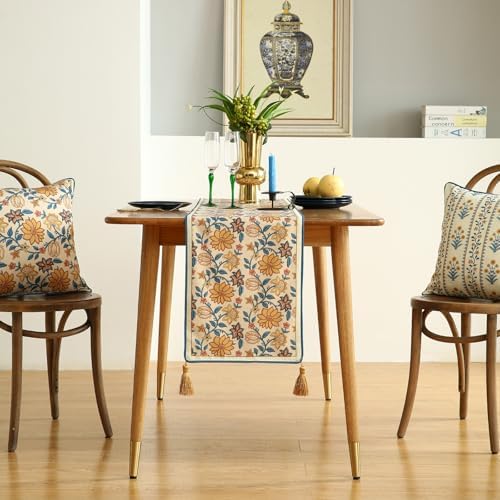 ISAENNE Designer French Linen Extra Long Table Runner,118"x12"-Estevan B - Image 3