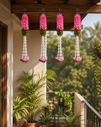 Divyakosh Hanging Gajra Set of 4 | Small 15 Inch Pink-Green Fabric Floral Wall Hangings | Temple & Pooja Room Decoration Items | Backdrop Decor for Festivals & Diwali - Image 5