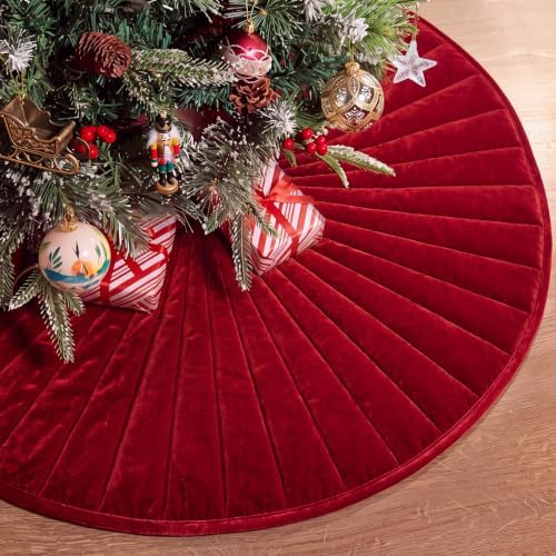 Foilswirl 60 Inch Burgundy Velvet Quilted Christmas Tree Skirt by Foilswirl