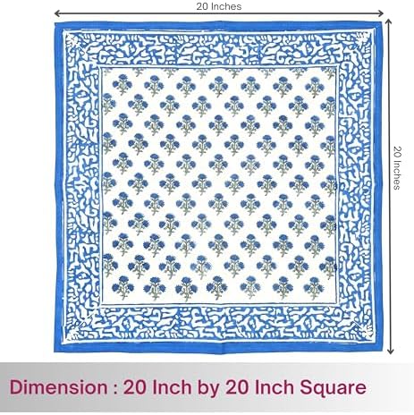 ATOSII Gulbahar Blue 100% Cotton Designer Summer Dinner Napkins, Block Print, Washable Durable Table Linen for Everyday Use Weddings Parties Outdoors I 20 X 20 Inches I Set of 4 I - Image 2