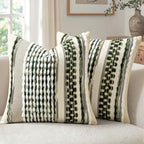 ANRODUO Boho Decorative Pillow Covers Plush Olive Green 18x18 Pack of 2 by ANRODUO