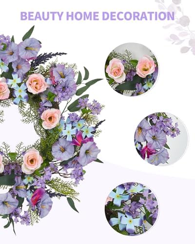 Garvee 20 in Spring Summer Artificial Colorful Flower Wreath for Front Door - Image 3