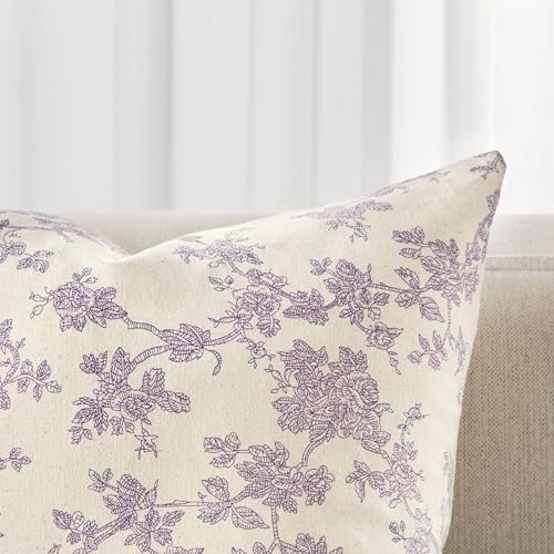 2 Pack French Floral Throw Pillow Covers 24x24in, Purple/Cream - Image 2