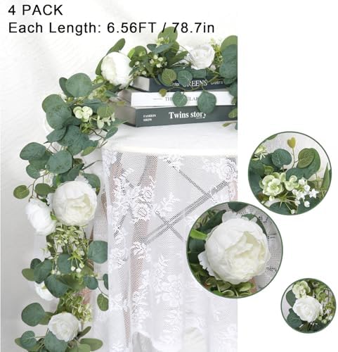 Artificial Eucalyptus Flower Garlands, White, 4PCS - Image 5