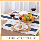 4 Sets Blue Kitchen Decor,Table Setting Decor with Round Woven,Rectangular,Wooden Bead Napkin Rings,Cloth Napkins,Table Runner & Storage Basket,Natural Burlap Cotton for Kitchen Dining Table Home - Image 5