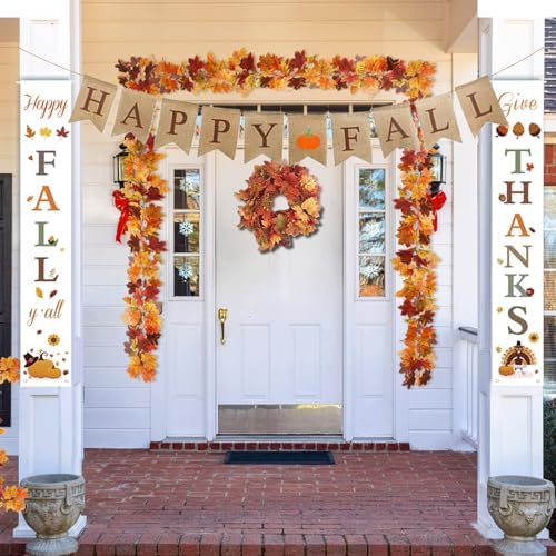 Fall Decor Set 5 Pack 5.9Ft Artificial Fall Maple Leaves Garland - 70pcs with Mini Pumpkins kit, Happy Fall Porch Banner Welcome Signs Autumn Decor for Thanksgiving Home & Fall Decorations - Image 6