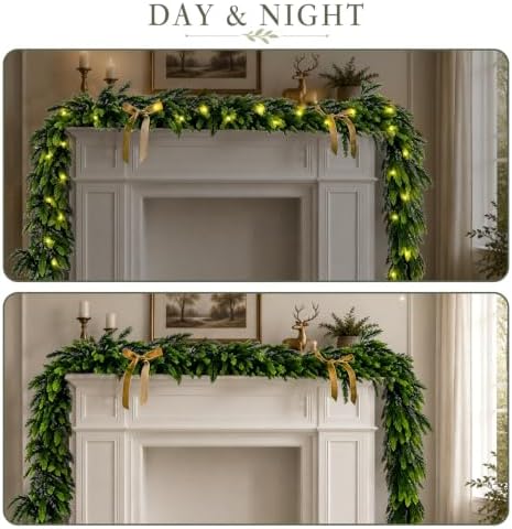 WANNA-CUL 9ft Real Touch Lighted Cedar Christmas Garland with Lights - Image 2
