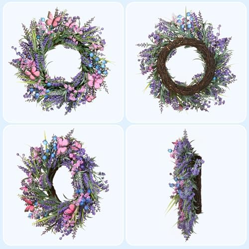 Lavender Wreaths for Front Door 18 Inch Spring Summer Wreath with Lavender,Berries, Butterflies,for Year-Round Use Indoors and Outdoors as Wall, Door, Window, Party and Wedding Decorations - Image 4