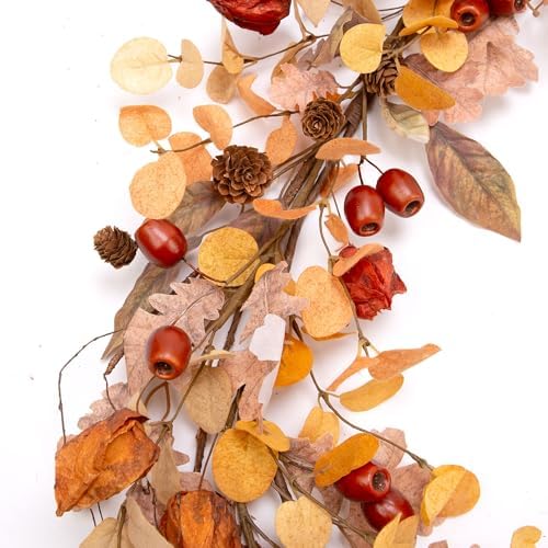 5 Feet Fall Garland Artificial Harvest Garland with Fall Leaves and Cape Gooseberries for Decorations - Image 4