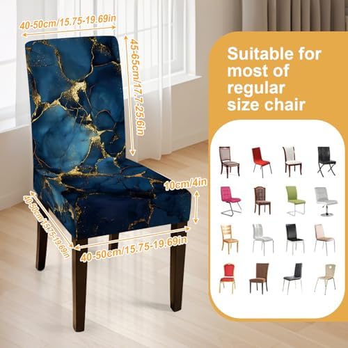 Blue Marble Chair Covers Set of 6,Stretchable Kitchen Dining Room Chair Covers Decorations Removable Washable Dining Chair Slipcovers Chair Protectors for Dining Room & Kitchen - Image 3