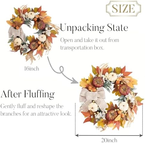Valery Madelyn 20'' Fall Wreaths for Front Door with LED Lights - Image 6