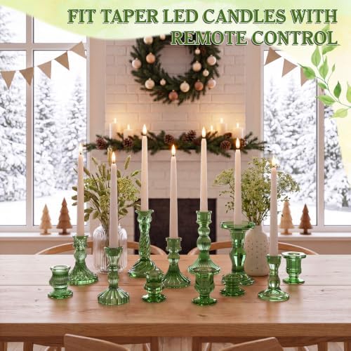 Mumufy 48 Pcs Green Crystal Taper Candle Holders with Flameless Candles - Image 7