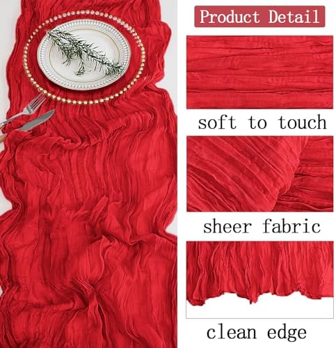 16 Pack Red Cheesecloth Table Runner 20 x 120 inch Gauze Table Runners 10 FT Long,Semi Sheer Boho Cheese Cloth Fabric Table Runner Bulk for Party,Wedding,Baby Shower,Bridal Shower Decoration - Image 3