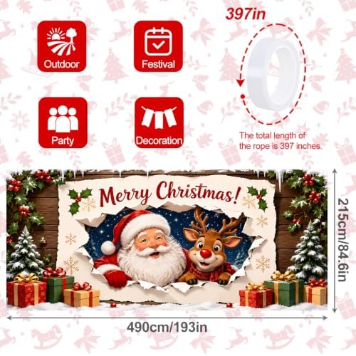 7x16FT Merry Chrismas Garage Door Banner Gingerbread Deer Snowman Santa Claus Winter Garage Door Cover Decoration for Chrismas Outdoor Decoration - Image 4