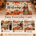 Fall Welcome Doormat 32x48in, Autumn Cat with Plaid Scarf Front Door Mat - Image 6