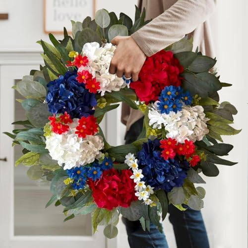 WANNA-CUL 24 Inch Patriotic Labor Day Wreath, Red White Blue - Image 4
