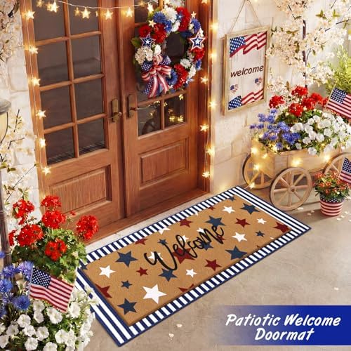 Tinideya 2 Pcs Doormat 17"x47" Mat 22"x56" Mat, 4th of July, Blue - Image 4