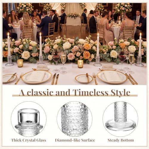 Mumufy 12 Pcs Glass Crystal Taper Candle Holders, 4 Inch Clear Glass Candlestick Holder Fit 0.8 Inch Candles, Crystal Decorative Candle Stand Centerpiece for Wedding, Dining Room, Party(Beads) - Image 3
