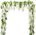 dallisten Wisteria Artificial Flowers Garland, 4Pcs 7.2Ft/Piece Silk Fake Wisteria Vine Kit, Hanging Flower for House Outdoor Garden Ceremony Outside Wedding Arch Floral Decor (4, White) by dallisten