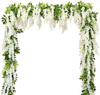 dallisten Wisteria Artificial Flowers Garland, 4Pcs 7.2Ft/Piece Silk Fake Wisteria Vine Kit, Hanging Flower for House Outdoor Garden Ceremony Outside Wedding Arch Floral Decor (4, White) by dallisten