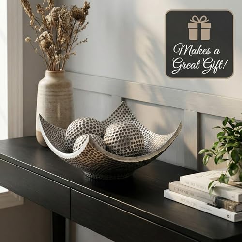 Seraphic Coffee Table Decor, Decorative Centerpiece Scoop Bowl, Silver - Image 6