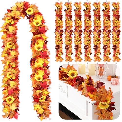 Janinka 12 Pack Fall Mixed Leave Garland 5.7 ft Hanging Vines Orange by Janinka