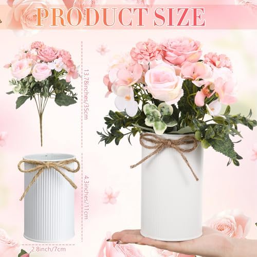 Domensi 6 Sets Wedding Centerpiece for Table Decoration Blush Pink Artificial Fake Rose Flower with Metal Vase Faux Silk Rose Bouquet Floral Arrangement for Bridal Shower Home Dining - Image 4
