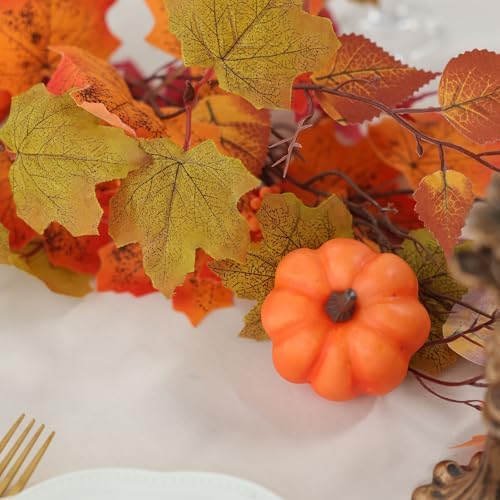 MIZII Fall Decor Artificial Maple Leaf Pumpkin Garland 6FT Fake Autumn Vines Garland Thanksgiving Halloween Harvest Decorations for Porch Mantle Table Centerpieces Fireplace Farmhouse (Yellow PK) - Image 7
