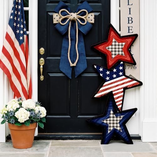 Vercraft 35'' 4th of July Porch Standing Decor Outdoor 250th Anniversary Patriotic Wooden Independence Day Memorial Day USA Flag Stacked Star Yard Sign for Patio USA American Flag Standing Yard Sign by Vercraft